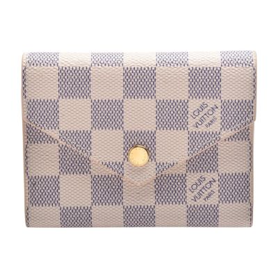 LV Louis Vuitton路易威登 N64022 Victorine系列經典Damier棋盤格帆布三折暗釦短夾(玫粉-金釦)