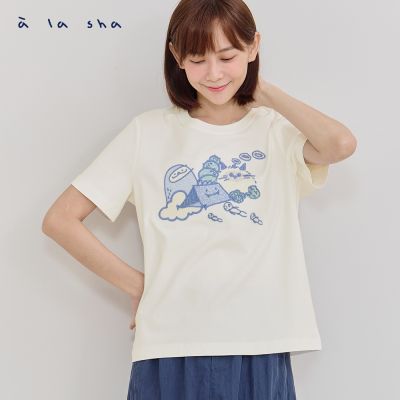 a la sha 家族露營繡花舒適MARU短T