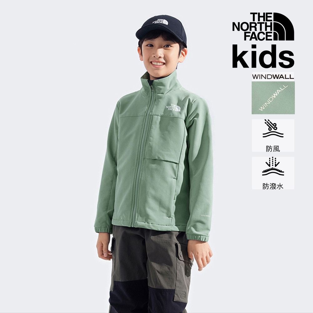 【The North Face 官方旗艦】北面兒童綠色DWR防潑水抓絨外套｜89XHBQ1