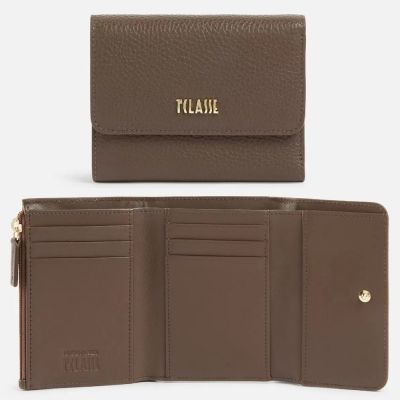 Alviero Martini 義大利地圖包 精緻簡約 6卡小牛皮釦式短夾-咖啡色