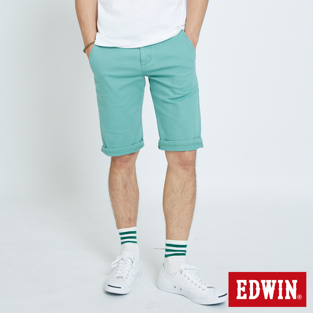 EDWIN 男裝 基本鈄袋休閒短褲-灰綠色