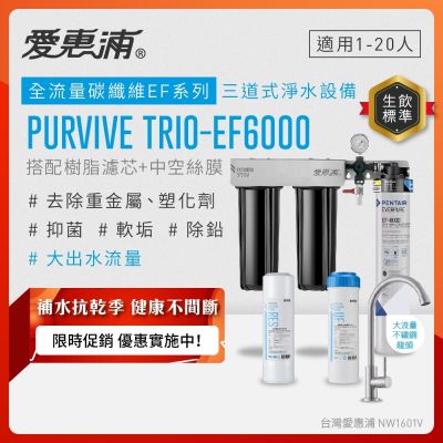 EVERPURE愛惠浦 櫥下型 PURVIVE Trio-EF6000大流量不鏽鋼龍頭三道式生飲淨水器(前置樹脂+中空絲膜)