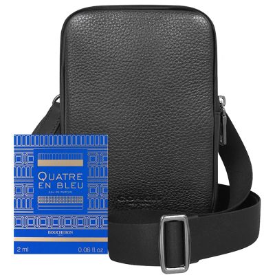 COACH 黑色荔枝紋皮革小型斜背包+品牌經典隨身小香水