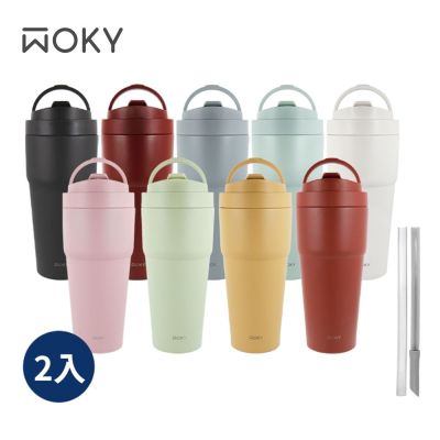 【WOKY 沃廚】 (買1送1) –[●●]渾圓杯770ml (附Tritan粗吸管+矽膠粗吸管)