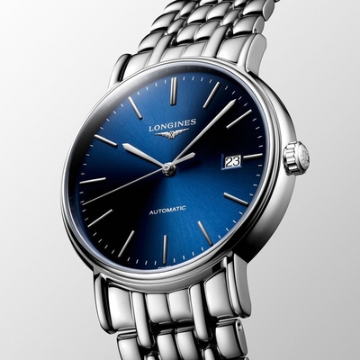 LONGINES 浪琴 Presence 經典機械錶 寵愛媽媽-藍x銀/38.5mm L4.921.4.92.6