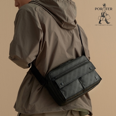 PORTER INTERNATIONAL - 點線交織HUB雙層斜背包(M) - 黑