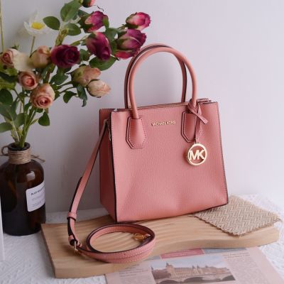 MICHAEL KORS  MERCER 寬版素色荔枝皮革雙層兩用手提包(玫粉)