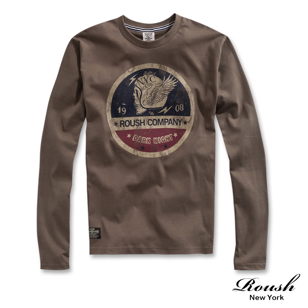 Roush 復古骷髏飛行帽重磅水洗長TEE(2411503) (軍綠)