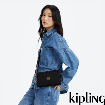 『千層包』Kipling 墨黑金單肩隨身斜背包-RIRI