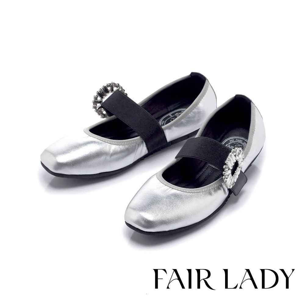 FAIR LADY 我的旅行日記 輕奢閃耀芭蕾平底瑪莉珍鞋 銀箔 (553261)