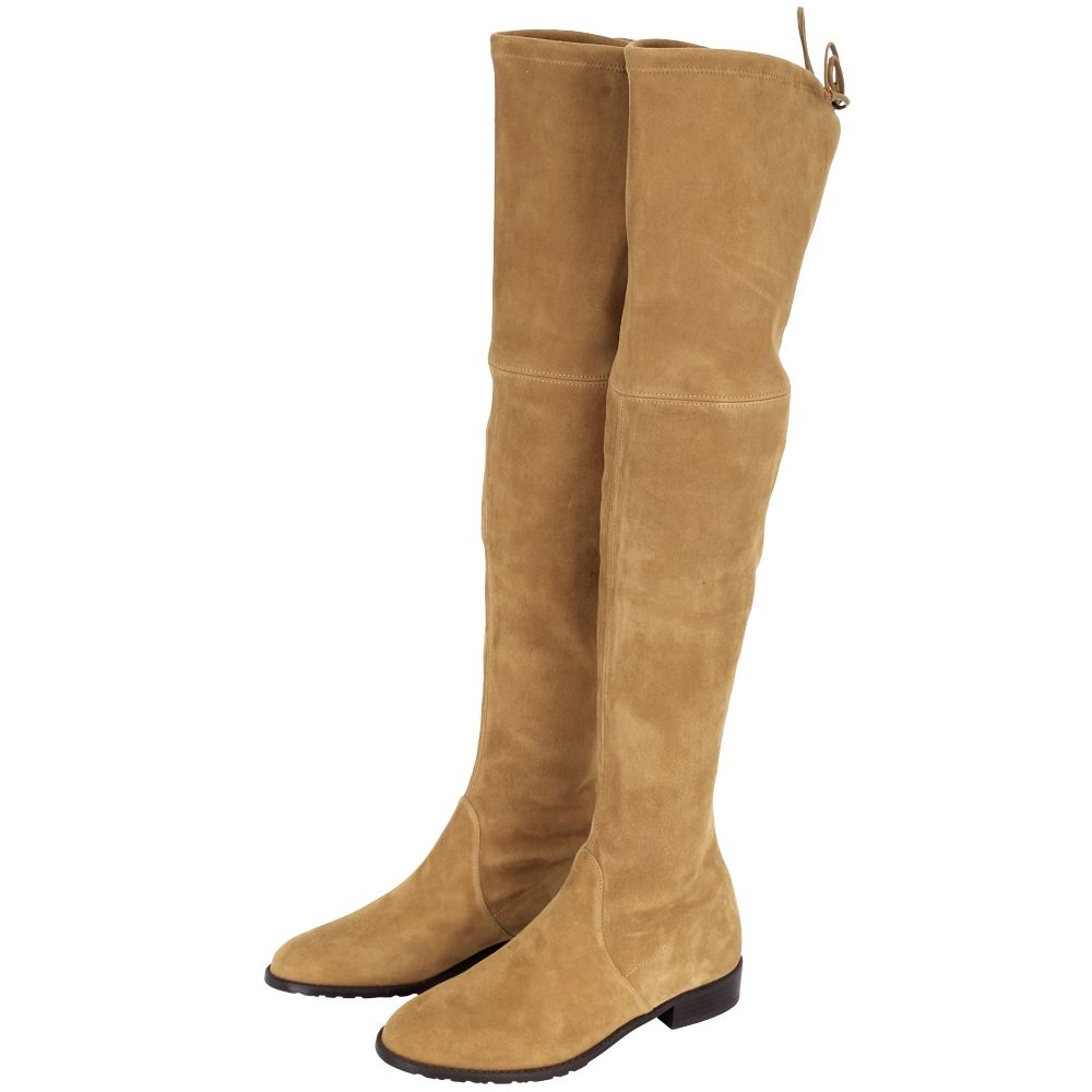 Stuart Weitzman LOWLAND / 5050 經典麂皮/皮革過膝長靴-多款 (LOWLAND抽繩麂皮-駝色)