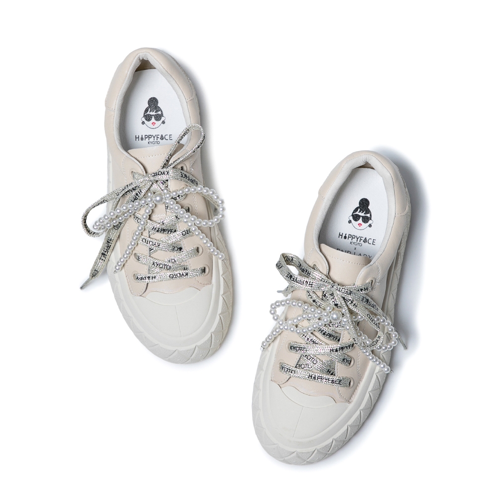 FAIR LADY 日本京都聯名HAPPYFACE 時髦珍珠釦綁帶厚底休閒鞋香草
