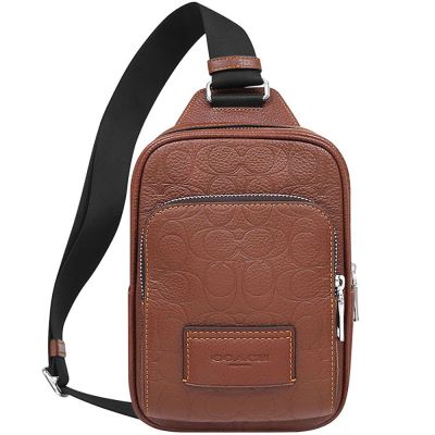 COACH 焦糖色荔枝紋皮革大C立體浮雕單肩/斜跨兩用包