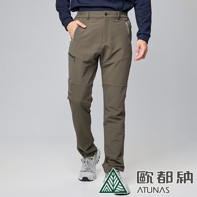 【ATUNAS 歐都納】男款SOFTSHELL抗風彈性長褲A1PA2316M灰綠/內輕保暖磨毛/透氣防潑水/登山健行/素面百搭/大尺碼