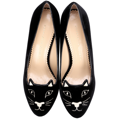 Charlotte Olympia Kitty 經典天鵝絨貓咪高跟鞋(黑色) | 精品服飾/鞋子