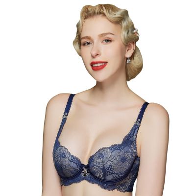 思薇爾 香頌幻曲系列C-F罩軟鋼圈背心型蕾絲刺繡包覆女內衣(柏林藍)
