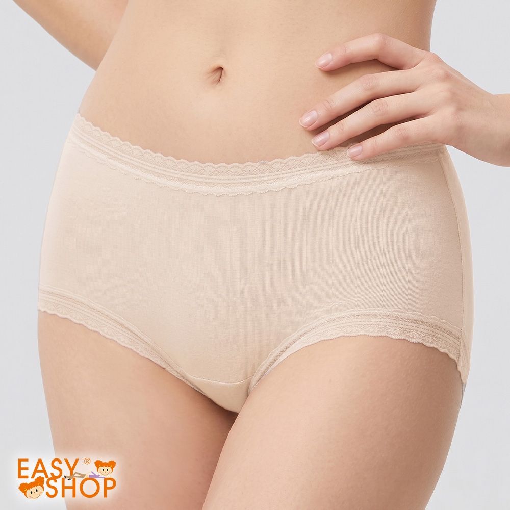 [限時！請選5件$588]EASY SHOP-爆款新品！莫代爾面膜褲/氣質蕾絲內褲(20款任選) (柔感褲中腰平口褲-可可)