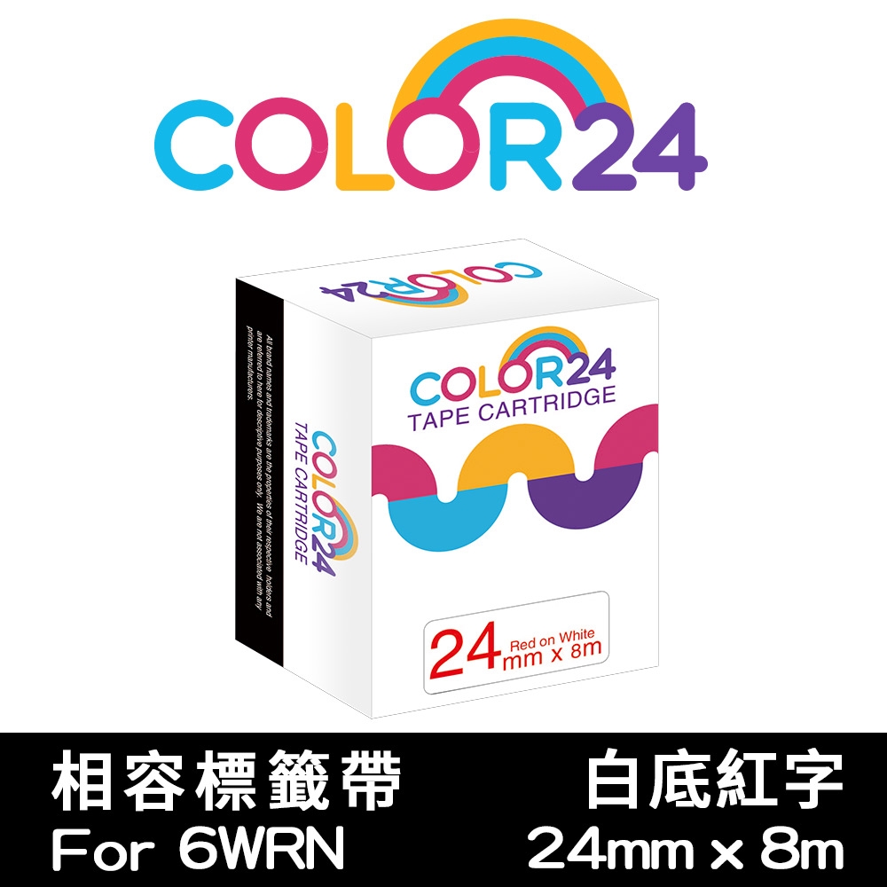 【COLOR24】for EPSON LC-6WRN / LK-6WRN 白底紅字相容標籤帶(寬度24mm)