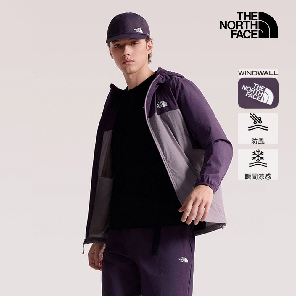 【The North Face 官方旗艦】北面男款灰色WindWall防風防曬連帽外套｜87VYJZU 抗UV
