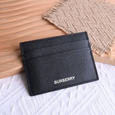 BURBERRY 巴寶莉 SANDON 簡約燙銀LOGO牛皮簡易隨身卡夾(黑)