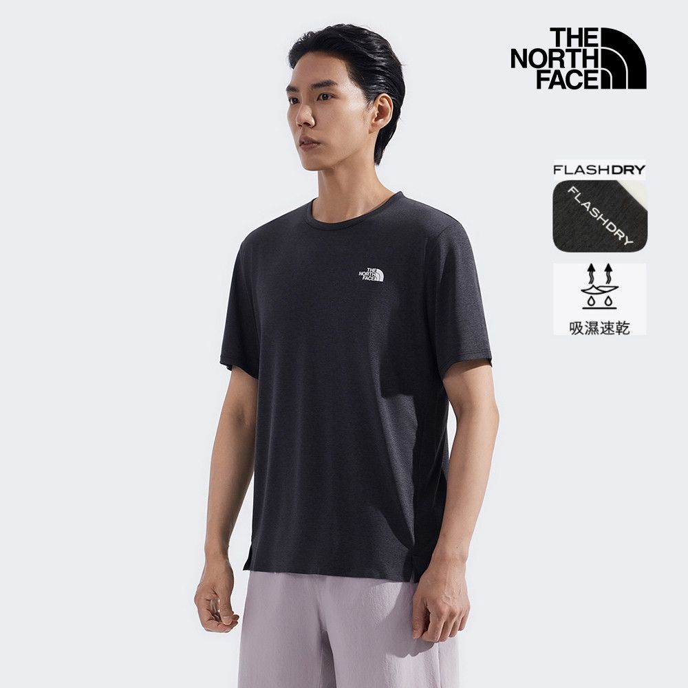 【The North Face 官方旗艦】 北面男款黑色吸濕排汗短袖T恤｜8BYJJK3 排汗衫