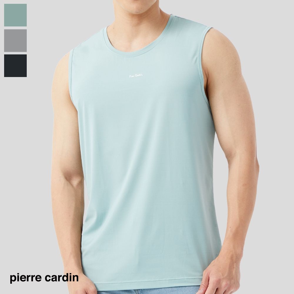 【pierre cardin 皮爾卡登】抑菌消臭速乾寬肩背心 (藍玉綠)