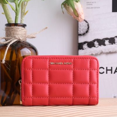 MICHAEL KORS JET SET 浮雕LOGO拉鍊零錢包(紅)