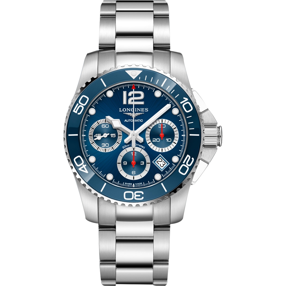 LONGINES 浪琴官方授權深海征服者浪鬼陶瓷計時潛水機械錶-藍x銀/41mm