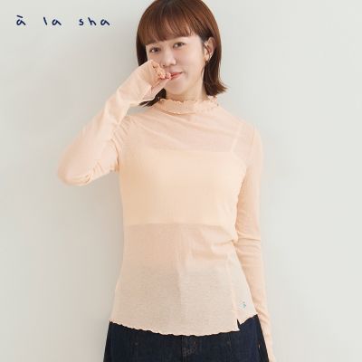 a la sha 下襬小開衩透膚內搭上衣