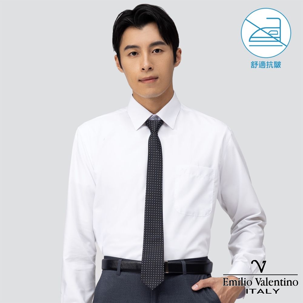 Emilio Valentino 范倫提諾舒適抗皺長袖襯衫-白 (白)