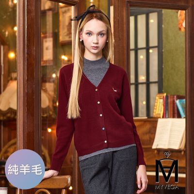 MYVEGA麥雪爾 MA純羊毛假兩件式高領拼接針織上衣-紅