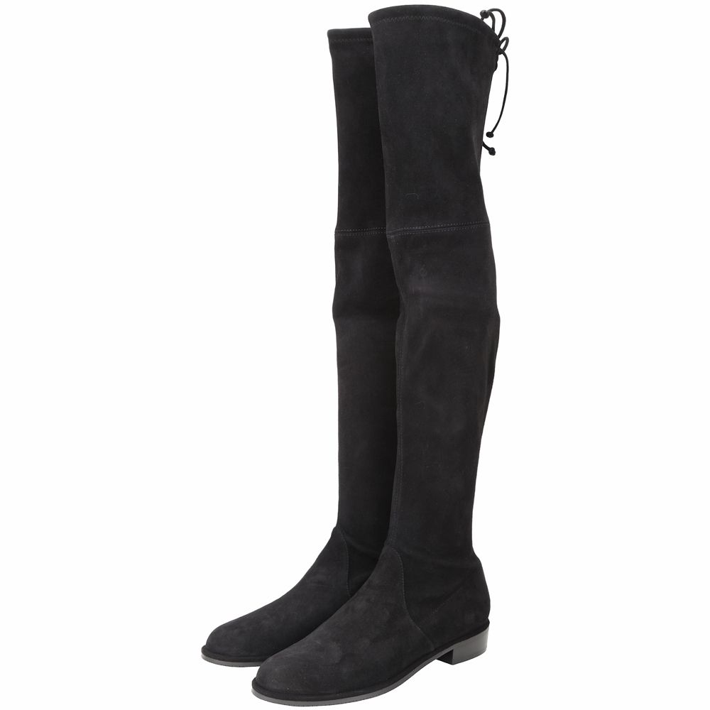 Stuart Weitzman LOWLAND / 5050 經典麂皮/皮革過膝長靴-多款 (LOWLAND 21抽繩麂皮-黑色)