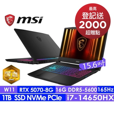 MSI微星 Katana 15 HX B14WGK-647TW 15.6吋電競筆電(i7-14650HX/16G/1T SSD/RTX5070-8G/Win11)