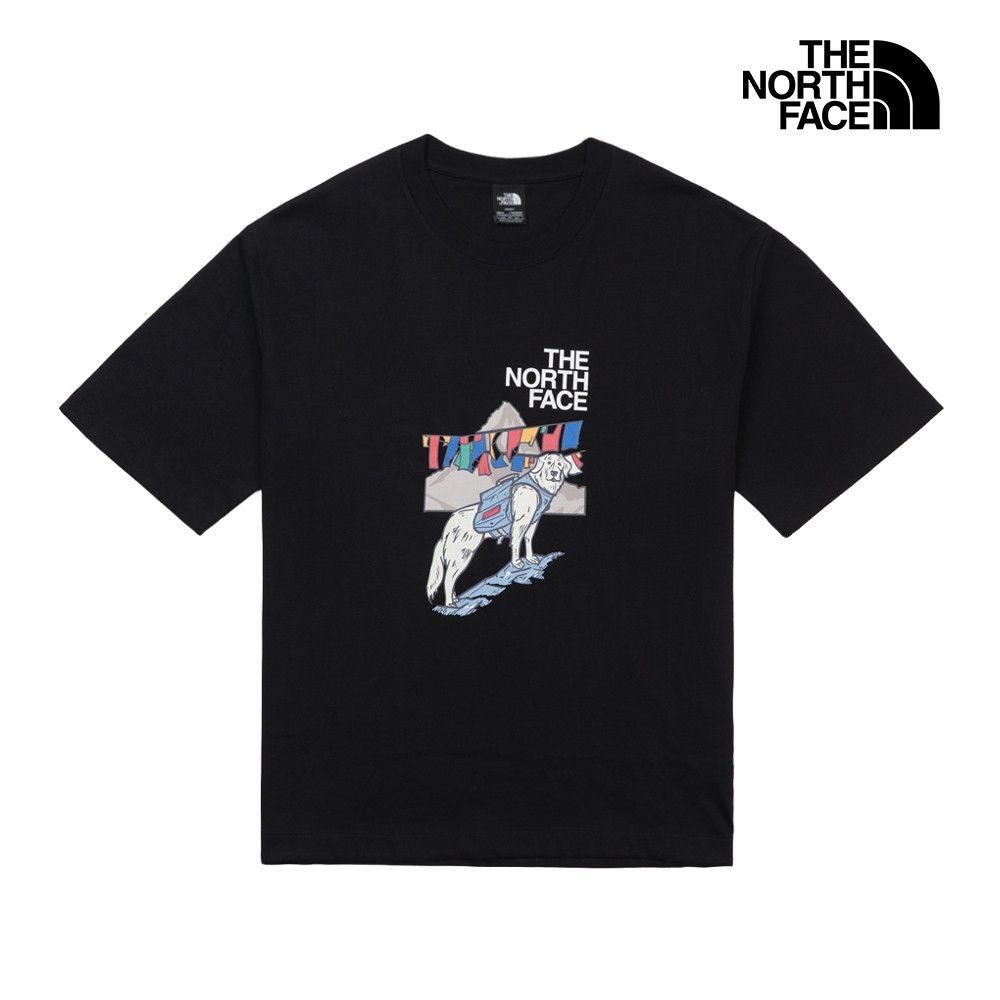 【The North Face 官方旗艦】北面男女款黑色胸前數碼印花短袖T恤｜8GVTJK3