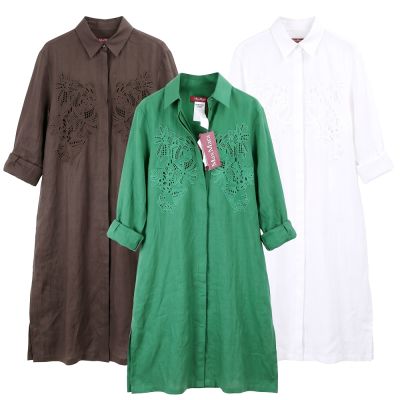 Max Mara-STUDIO 織花簍空 亞麻襯衫式洋裝 連身裙-3色可選