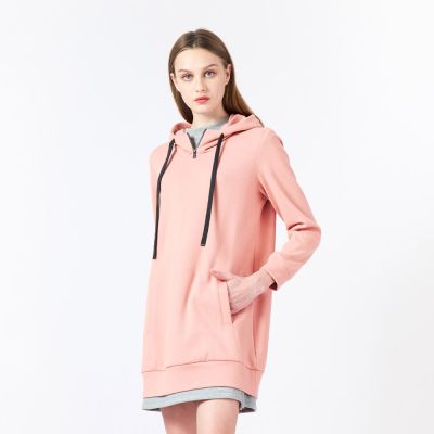 KeyWear奇威名品 雙層領連帽長袖洋裝(共2色)-淺粉紅色