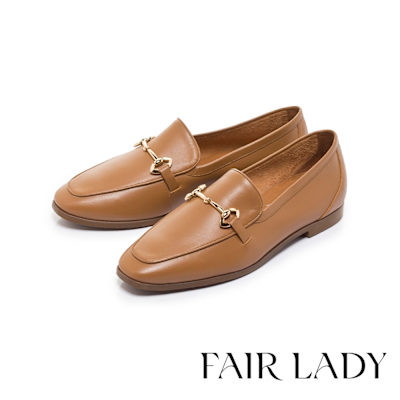FAIR LADY 小時光 時髦馬銜釦真皮平底樂福鞋 泰迪棕 (522454)