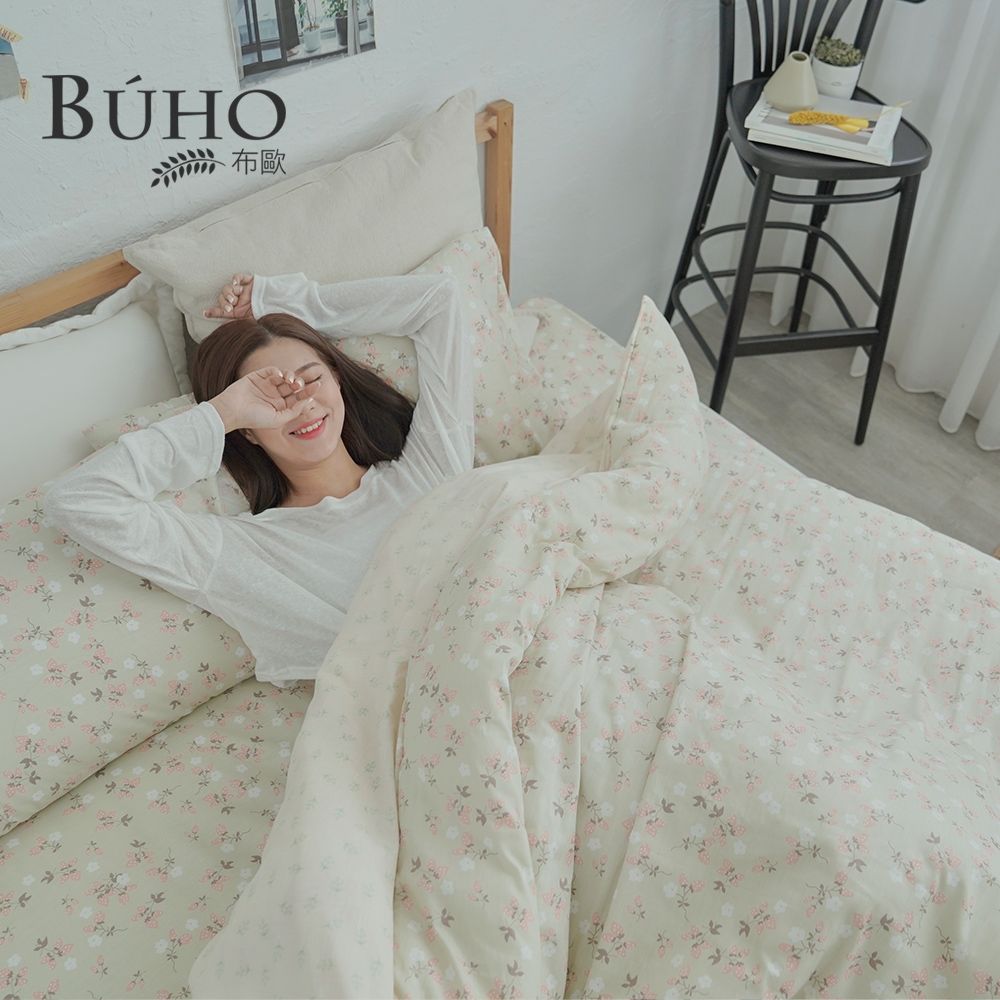 BUHO 天然嚴選純棉單人二件式床包組(晨雨花露)