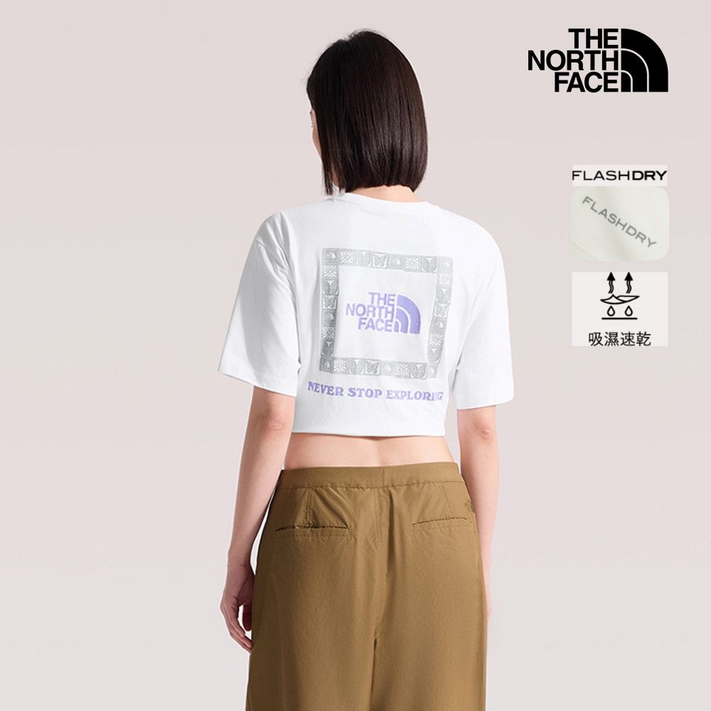 【The North Face 官方旗艦】北面男女款白色FLASHDRY速乾背面印花短袖T恤｜8GXDFN4 排汗衫