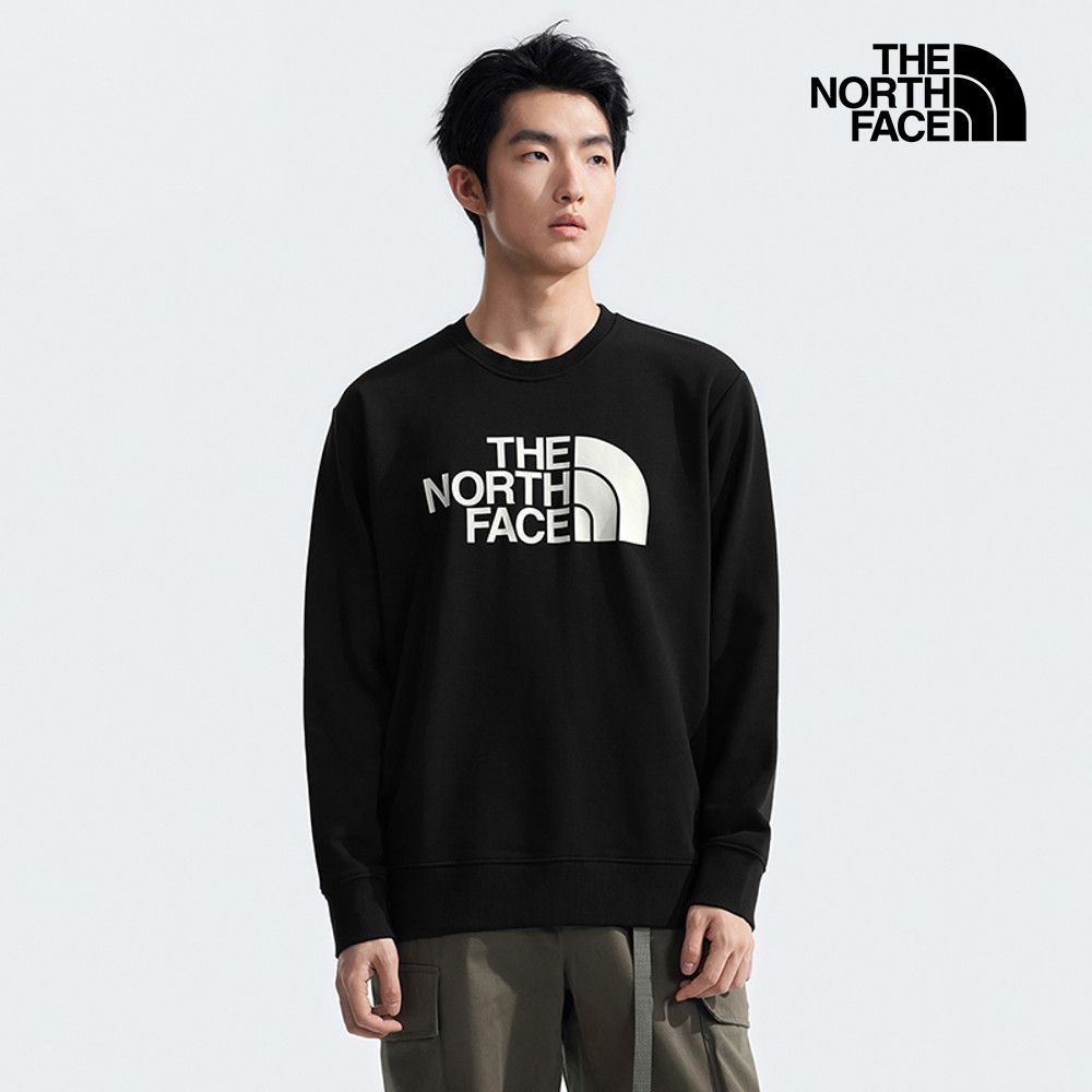 【The North Face 官方旗艦】 北面男款黑色品牌LOGO印花長袖大學T｜8AT7JK3