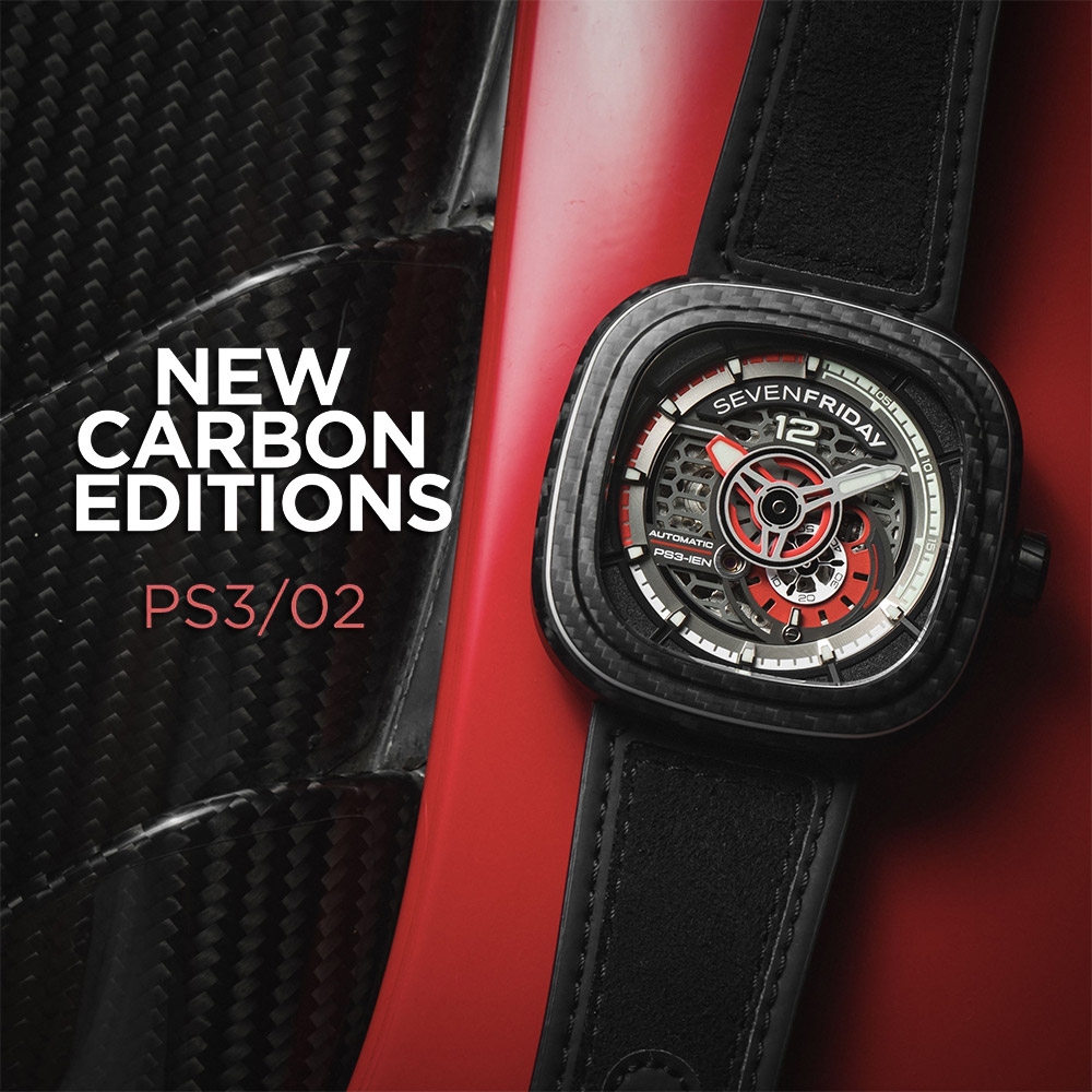 SEVENFRIDAY 碳纖維限定版 PS3/02 紅寶紅 自動上鍊機械錶 七夕寵愛季 送禮推薦-47X47.6mm