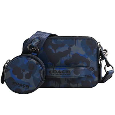 COACH Charter  個性迷彩印花二合一手拿斜背拉鍊方包(深藍)