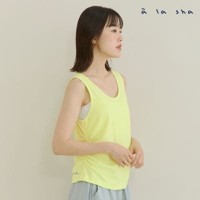 a la sha 繡花LOGO側抽皺背心
