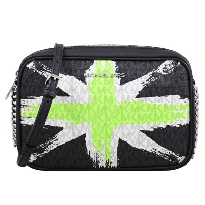 MICHAEL KORS LONDON 個性印花設計拉鍊斜背方包(黑灰)