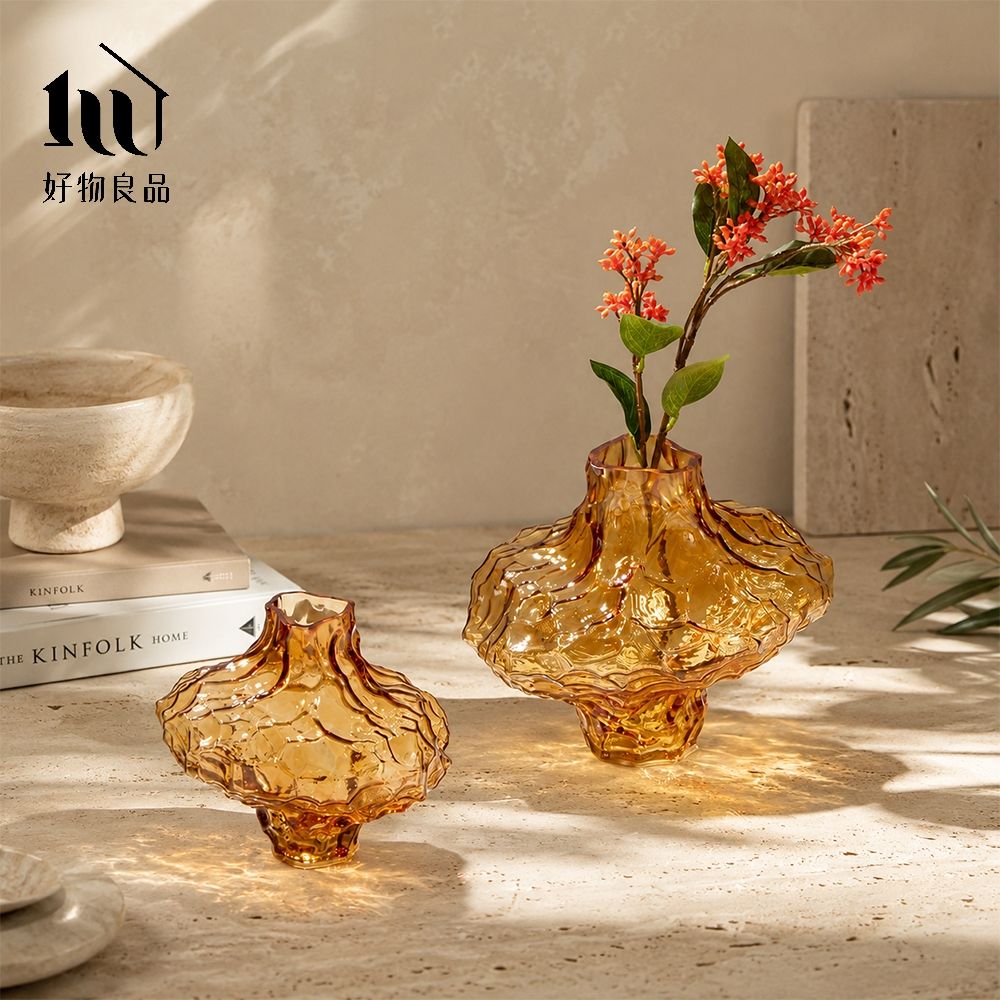 好物良品】大款_日系侘寂風水波紋藝術裝飾花瓶｜不規則岩石玻璃花瓶