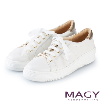 MAGY 真皮綁帶厚底休閒鞋 白色