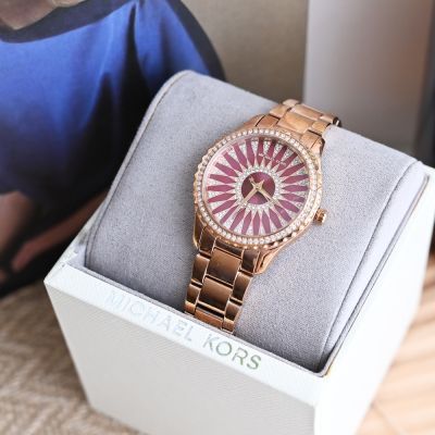 MICHAEL KORS 經典MK水鑽不繡鋼手錶 (玫瑰金)