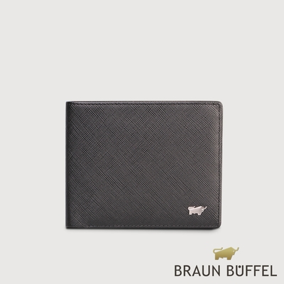 【BRAUN BUFFEL 德國小金牛】台灣總代理 尚恩A 8卡中間翻零錢袋短夾 (網路限定)-黑色/BF354-318-BK