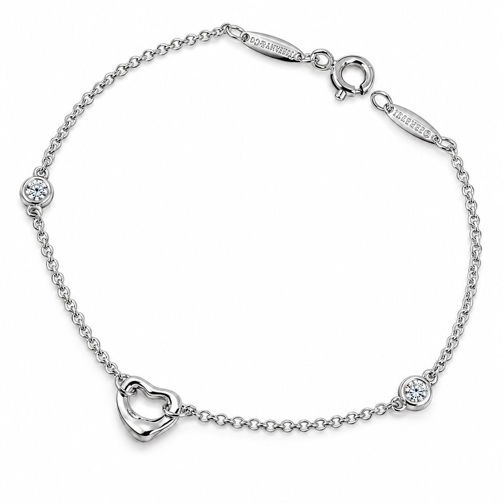 Tiffany&Co. 蒂芙尼 Open Heart 迷你愛心 圓鑽 925純銀手鍊