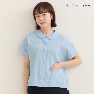 a la sha 波拉熊口袋皺皺布襯衫
